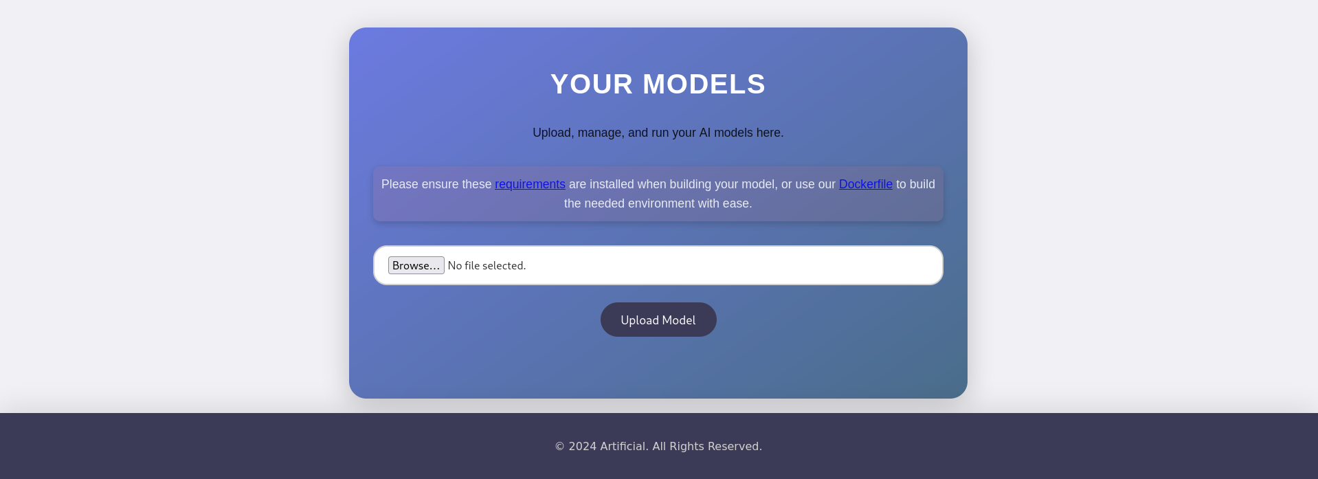 File Upload Interface on Artificial Platform